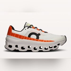 On Running White and Orange Athletic Shoes